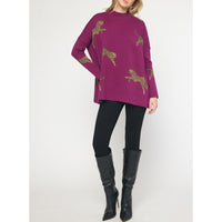 Entro - Cheetah Mock Neck Sweater - Plum