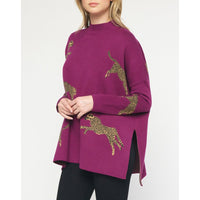 Entro - Cheetah Mock Neck Sweater - Plum