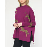 Entro - Cheetah Mock Neck Sweater - Plum