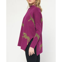 Entro - Cheetah Mock Neck Sweater - Plum