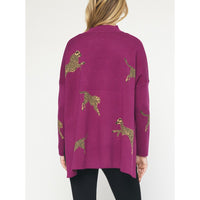 Entro - Cheetah Mock Neck Sweater - Plum