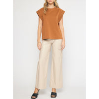 Entro - Short Sleeve Top with Studded Sleeves - Brown