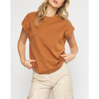 Entro - Short Sleeve Top with Studded Sleeves - Brown