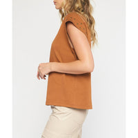 Entro - Short Sleeve Top with Studded Sleeves - Brown