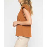 Entro - Short Sleeve Top with Studded Sleeves - Brown