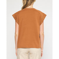 Entro - Short Sleeve Top with Studded Sleeves - Brown