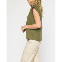 Entro - Short Sleeve Top with Studded Sleeves - Olive