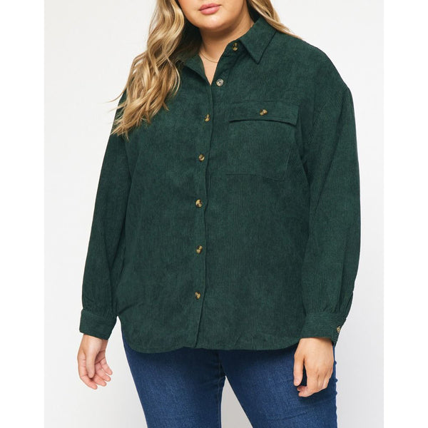Entro - Corduroy Long Sleeve Button Up - Forest