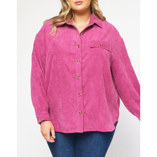 Entro - Corduroy Long Sleeve Button Up - Orchid