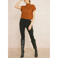 Entro - Mock Neck Cropped Sweater Top - Copper