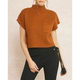 Entro - Mock Neck Cropped Sweater Top - Copper