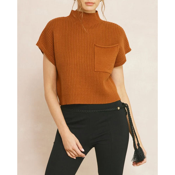 Entro - Mock Neck Cropped Sweater Top - Copper