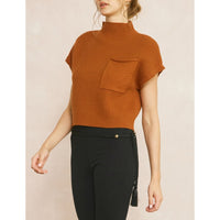 Entro - Mock Neck Cropped Sweater Top - Copper