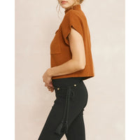 Entro - Mock Neck Cropped Sweater Top - Copper