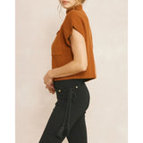 Entro - Mock Neck Cropped Sweater Top - Copper