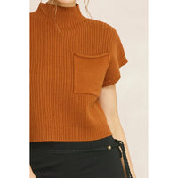 Entro - Mock Neck Cropped Sweater Top - Copper