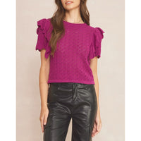 Entro - Round Neck Knit Sweater - Plum
