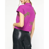 Entro - Leopard Mock Neck Cropped Sweater - Violet