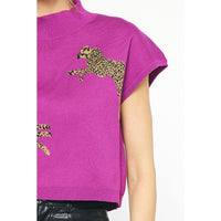 Entro - Leopard Mock Neck Cropped Sweater - Violet