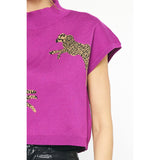 Entro - Leopard Mock Neck Cropped Sweater - Violet