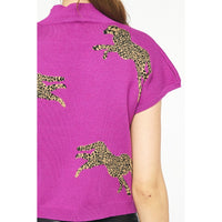 Entro - Leopard Mock Neck Cropped Sweater - Violet