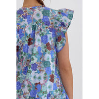 Entro - Floral V-Neck Sleeveless Mini Dress - Blue