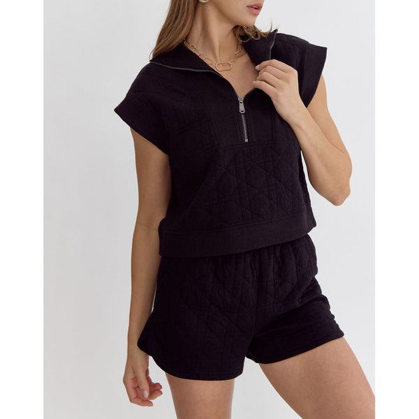 Entro - Short Sleeve Half Zip Sweater - Black