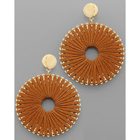 Suede Wrapped Circle Earrings - Brown