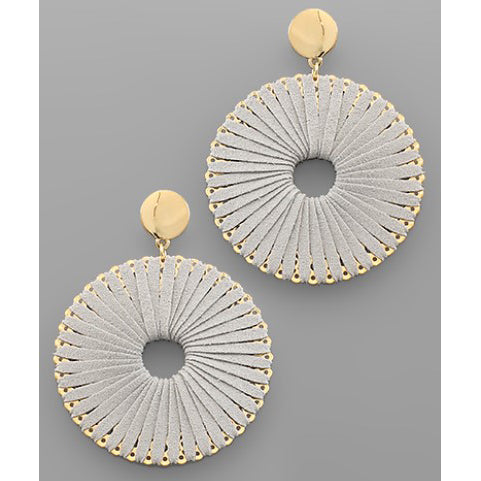 Suede Wrapped Circle Earrings - Light Grey