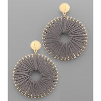 Suede Wrapped Circle Earrings - Grey