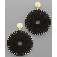 Suede Wrapped Circle Earrings - Black