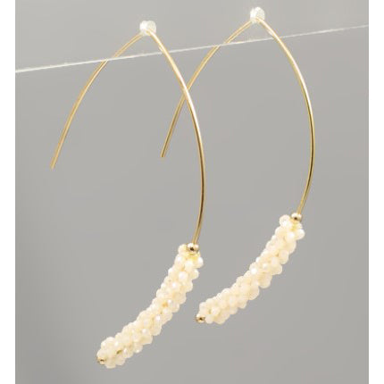 Half Beaded Wire Earrings - Ivory and Gold