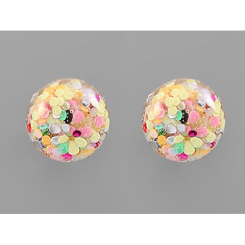 Multicolor Glitter Flake Ball Earrings - Yellow