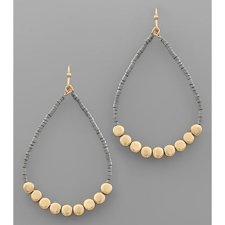 Bead Teardrop Earrings - Grey