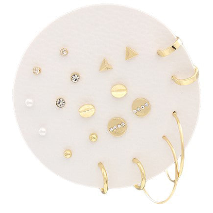 Circle & Triangle Studs and Hoop Set - Gold