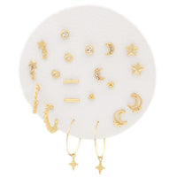 Star and Moon Stud and Hoop Set - Gold