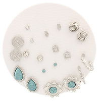 Stone Studs & Metal Earrings and Hoops - Turquoise and Silver