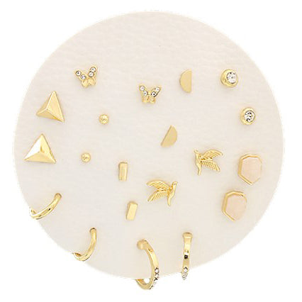 Butterfly, Bird & Geometric Studs and Huggie Hoops - Gold