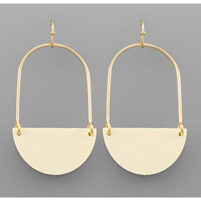 Wood Wedge Dangle Arch Earrings - White