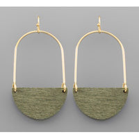 Wood Wedge Dangle Arch Earrings - Mint
