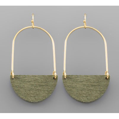 Wood Wedge Dangle Arch Earrings - Mint