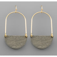 Wood Wedge Dangle Arch Earrings - Grey