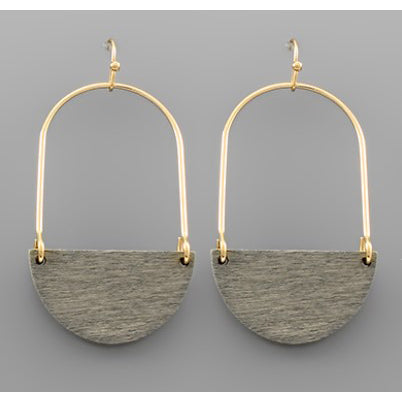 Wood Wedge Dangle Arch Earrings - Grey