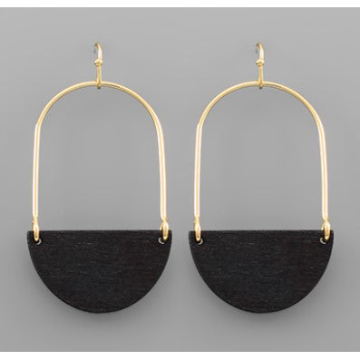 Wood Wedge Dangle Arch Earrings - Black