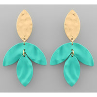 Leaf Dangle Marquise Earrings - Turquoise
