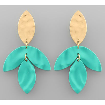 Leaf Dangle Marquise Earrings - Turquoise