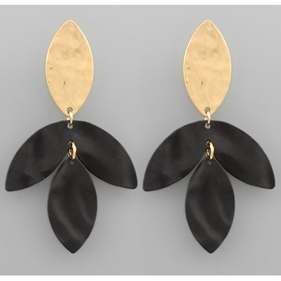 Leaf Dangle Marquise Earrings - Black