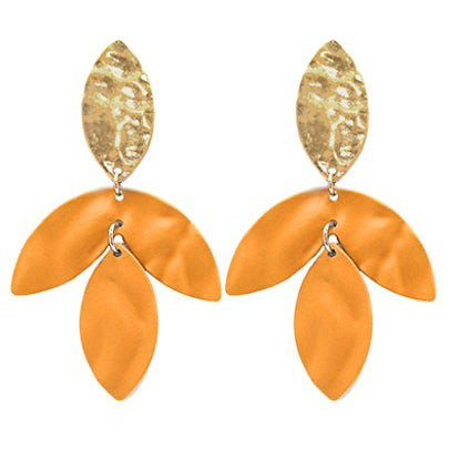 Leaf Dangle Marquise Earrings - Orange