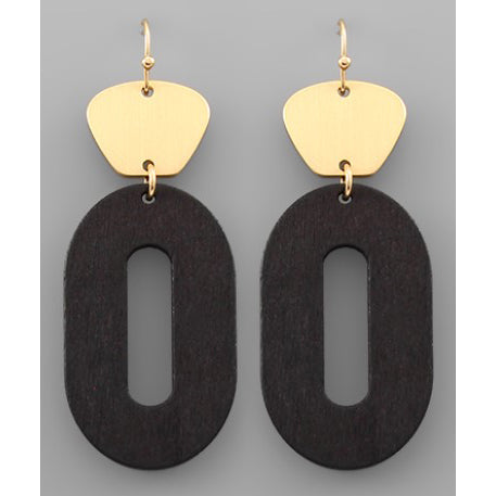 Oval Wood Earrings - Black