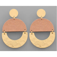 Wood Wedge & Hammered U Earrings - Dusty Pink